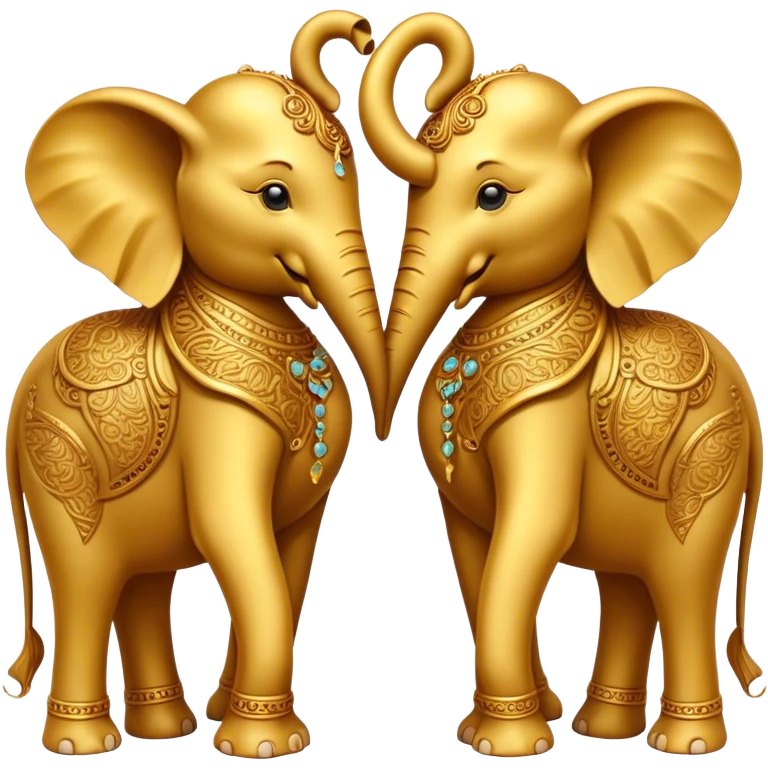 two golden elephants forming a heart with their trunks emoji