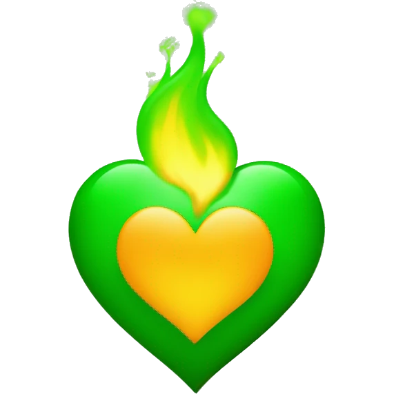 The green heart is on green fire emoji