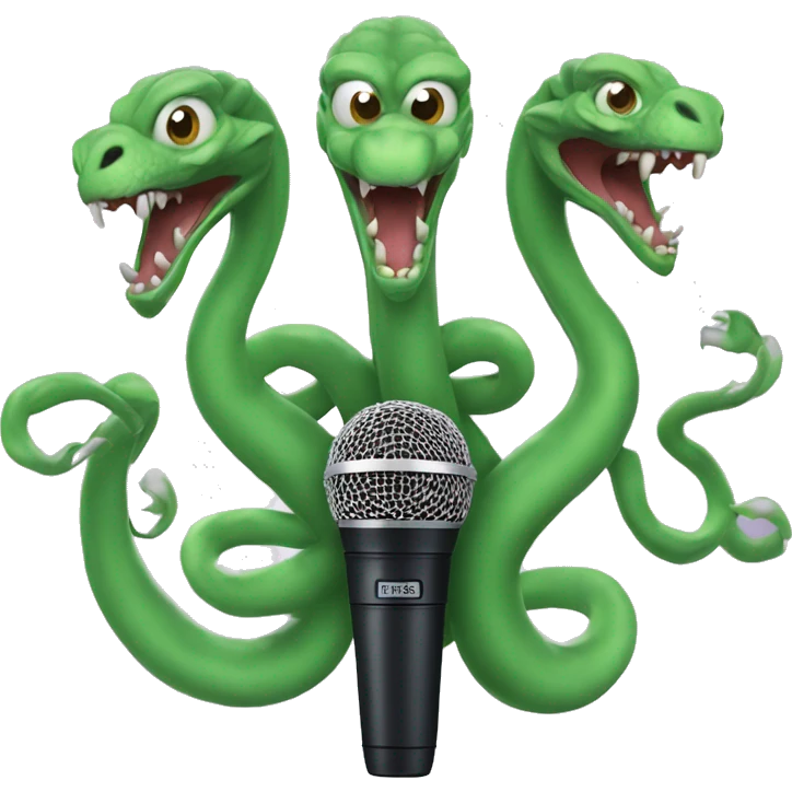 three-headed hydra holding a shure sm58 microphone in its paws emoji