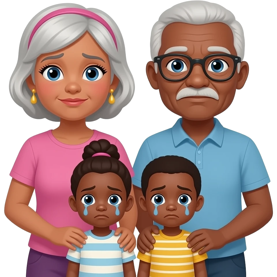 grands-parents noirs avec 2 petits enfants noirs tristes emoji