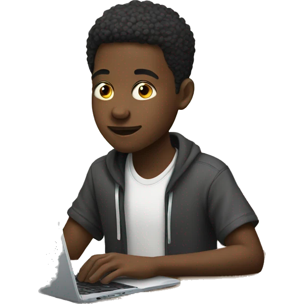 African teenage boy working on his laptop emoji