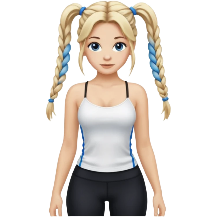 Blonde balayage  With highlights long hair half braids women with blue eyes wearing White Spaghetti top and black Leggins  emoji