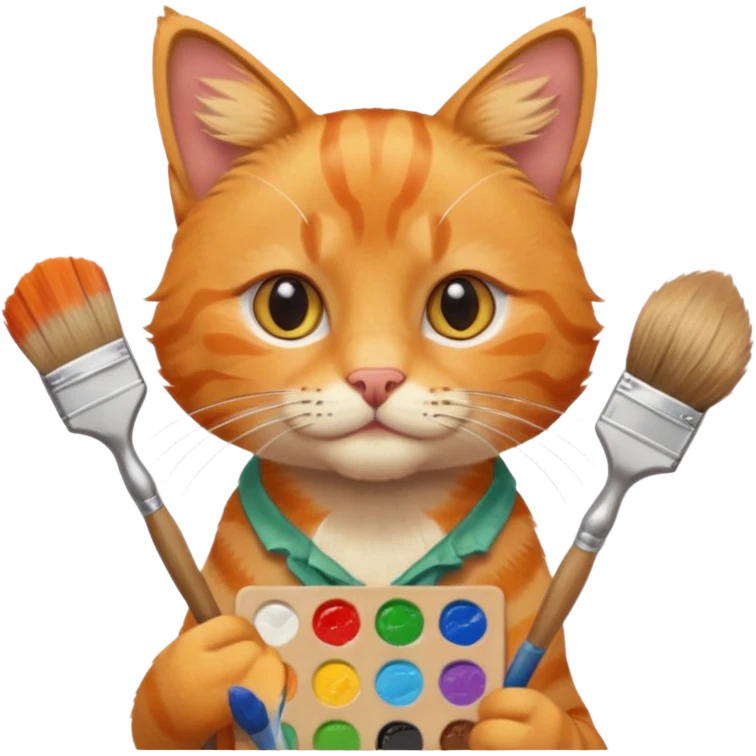 A cat holding brushes and a colour pallete because he is an artist emoji
