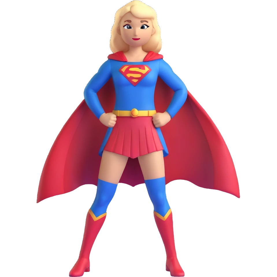 Supergirl superhero full body, blue suit with red cape and S emblem emoji