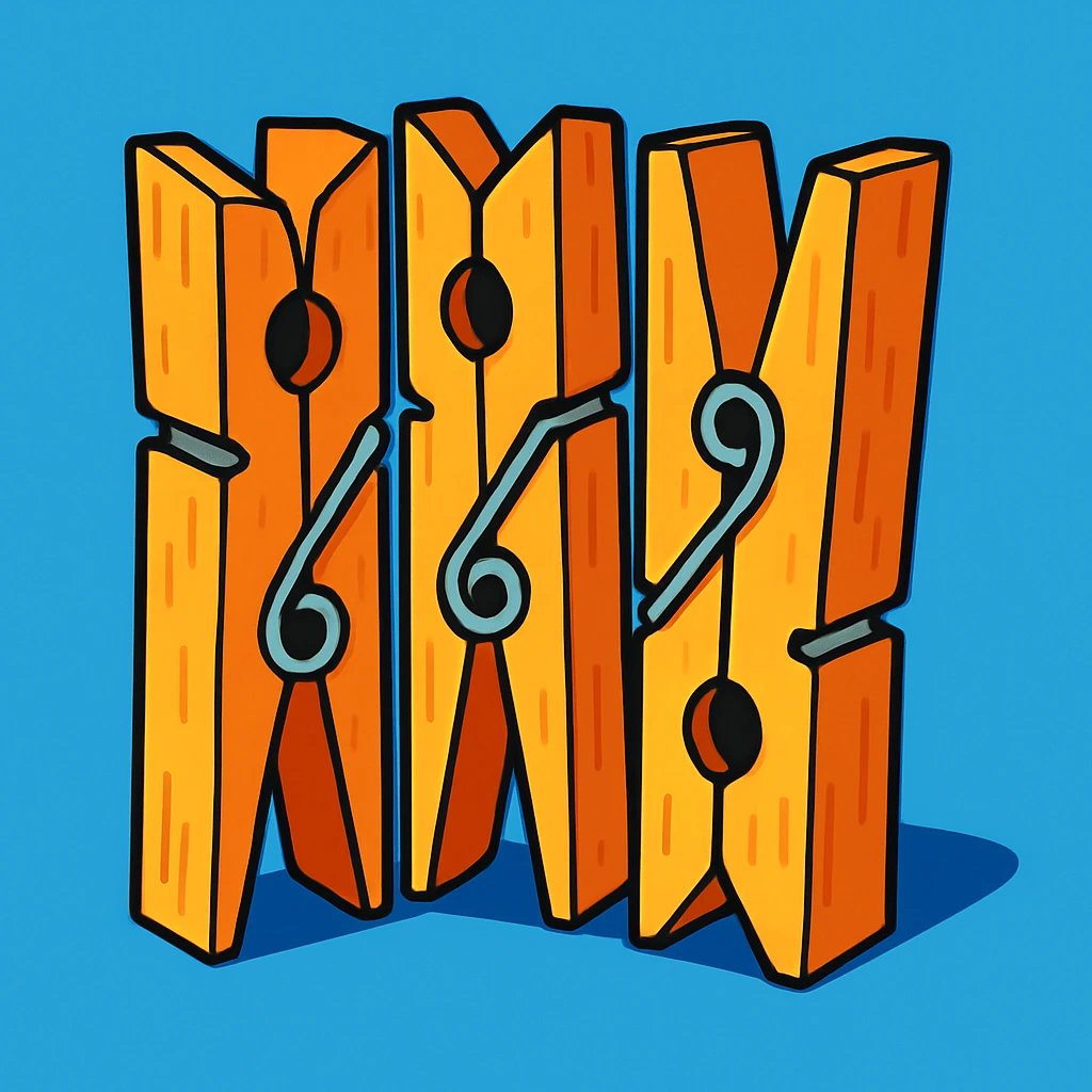 four wooden pegs together, cartoon style emoji