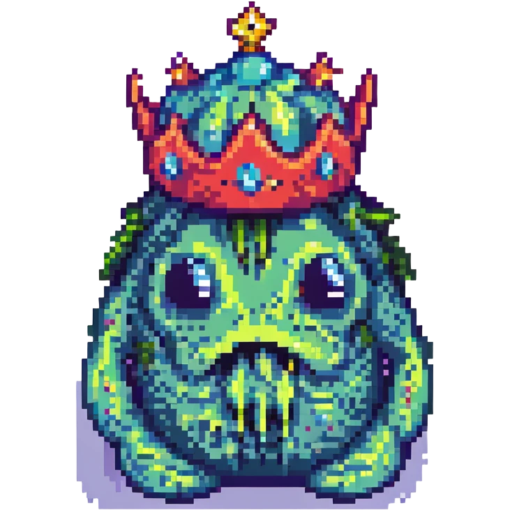 slime monster with a crown pixel art emoji