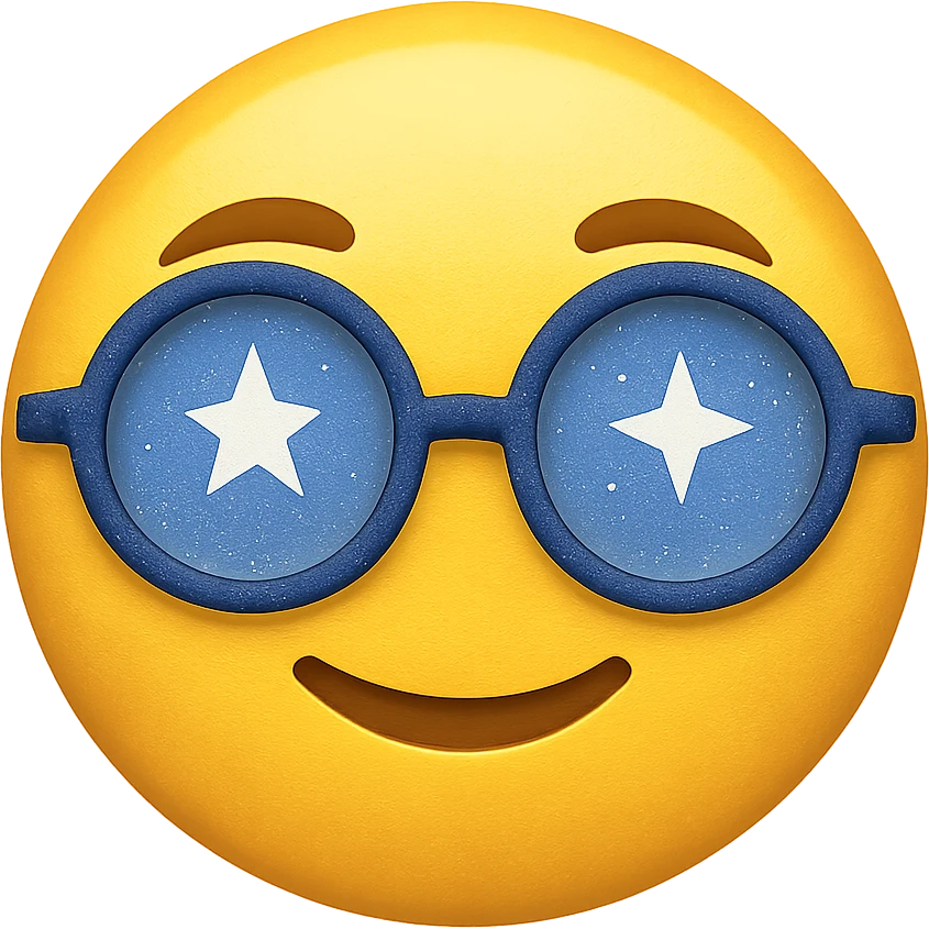 yellow face with blue wizard glasses emoji, digital illustration emoji