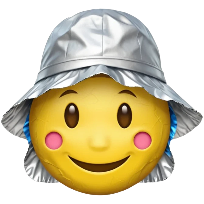 Yellow emoji smiley face wearing homemade tinfoil hat emoji