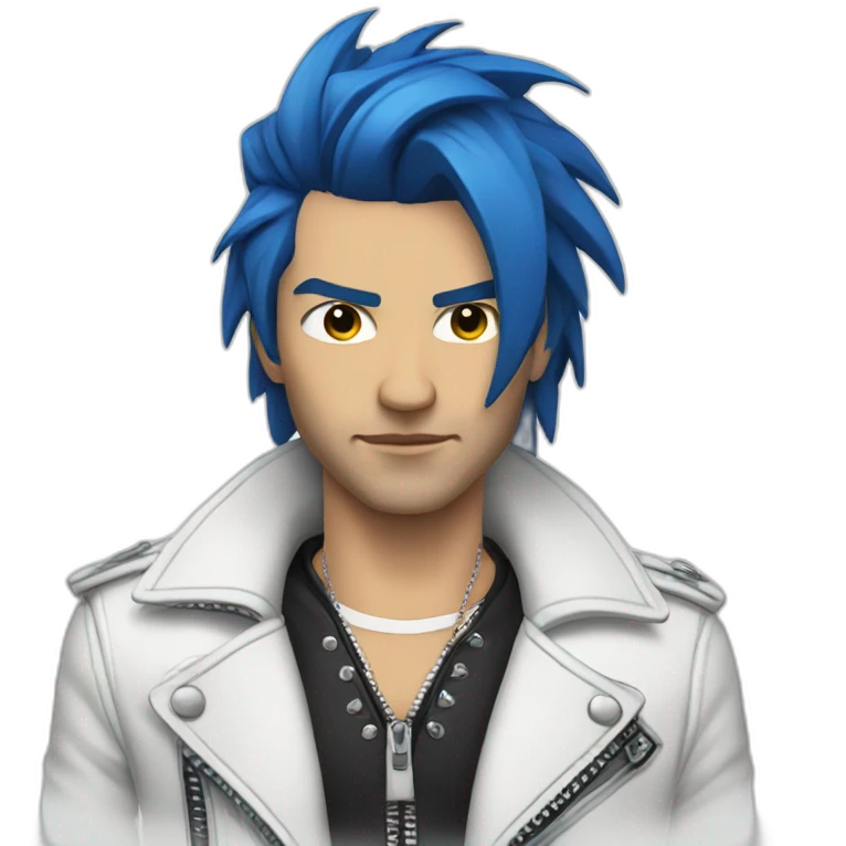 Punk man with white leather jacket with blue dark hair emoji