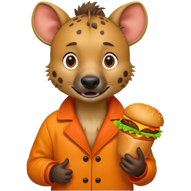 hyena with hamburger wearing orange coat emoji