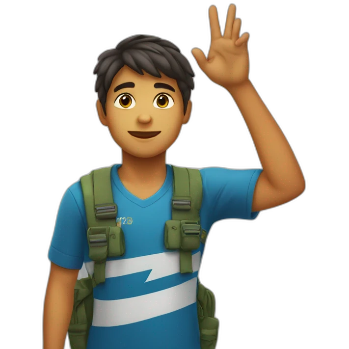 Brazilian boy saluting with his hand in the air emoji