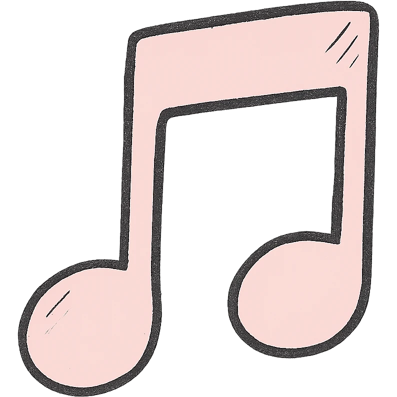 Create a soft and cute music icon in Japanese hand-drawn style with pink color, matching the reference style, suitable for a mobile home screen. Transparent background. emoji
