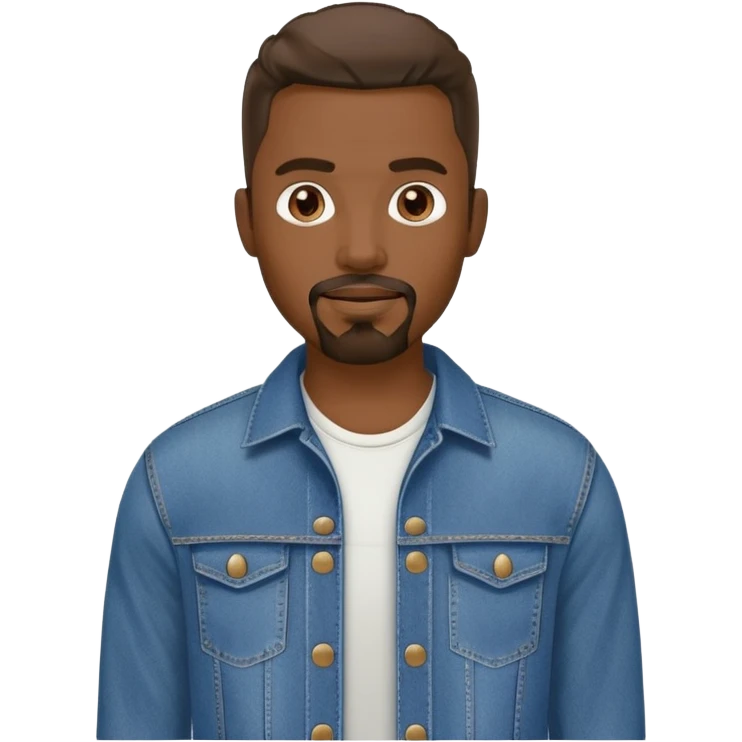 Dark-skinned guy with a goatee, wearing denim, standing like a supermodel emoji