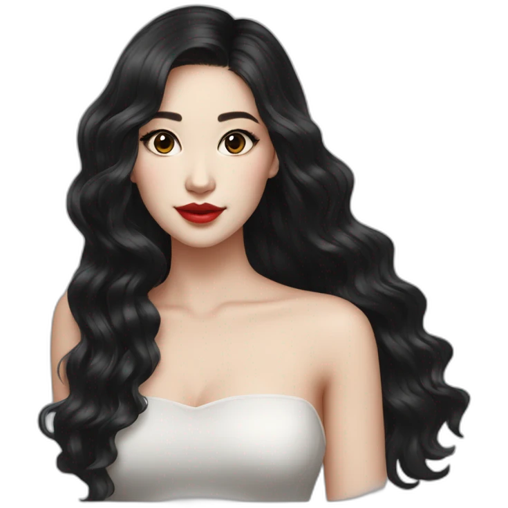 Beautiful woman,Black hair,wavy hair，long hair,White skin,oval face,big eyes,Blackeyes,Red lips,Chinese emoji