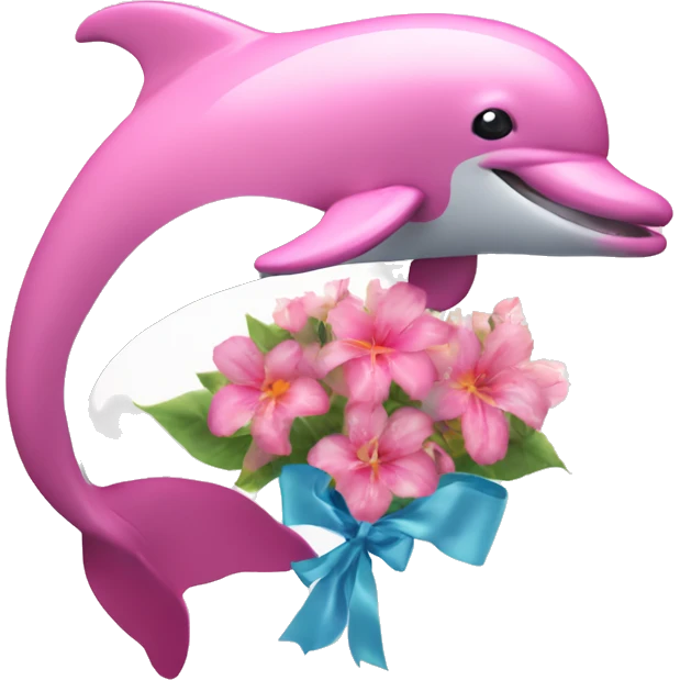 pink dolphin with flowers holding a photo card emoji