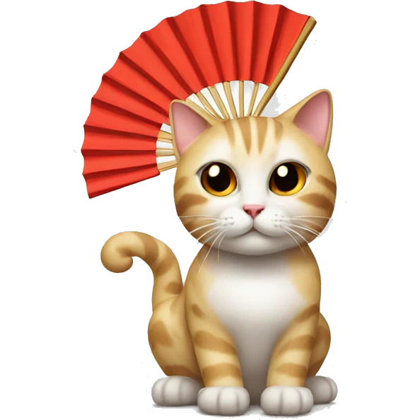 Cat with a chinese fan emoji