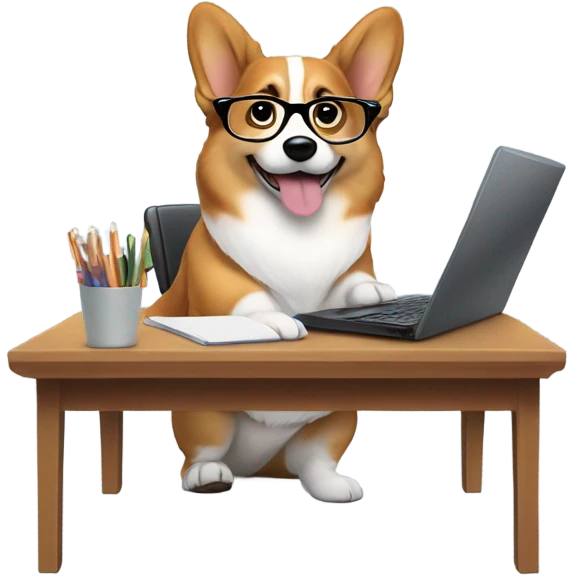 corgi working at a desk emoji