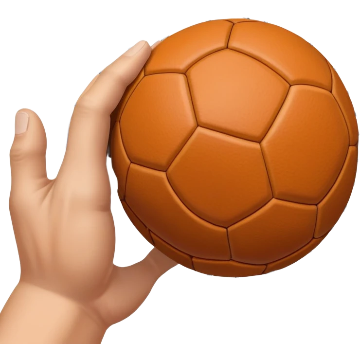A close-up of a hand gripping a handball, with the goalposts visible in the background. The focus is on the texture of the ball and the strength of the grip, with the goal net slightly blurred to emphasize the anticipation of the throw. emoji
