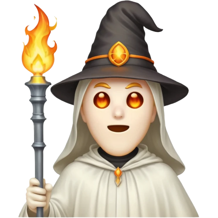 A man in a ghost costume with a pointy hat and torch emoji