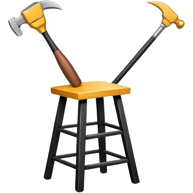 Minimalistic flat vector icon, iOS style, thin black contour on white background. Chair with hammer and paintbrush. No text, no shadows emoji