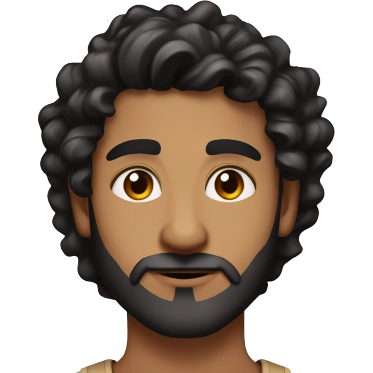 light brown skin indian man with black coloured curls hair with a fade on the sides with nicely shaped eyebrows with brown eyes and a beard thats not too thick and a good jawline but not too big and long of face emoji