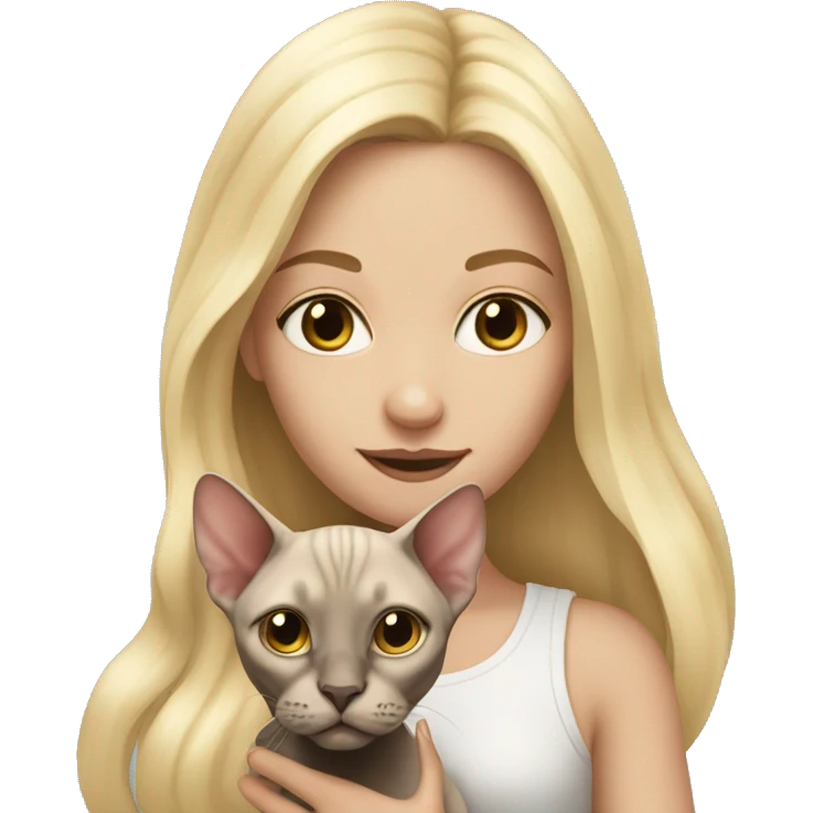 Blonde girl with long hair holding sphynx cat emoji
