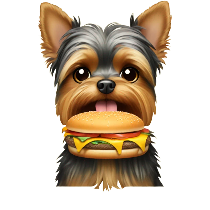 Yorkie eating burger emoji