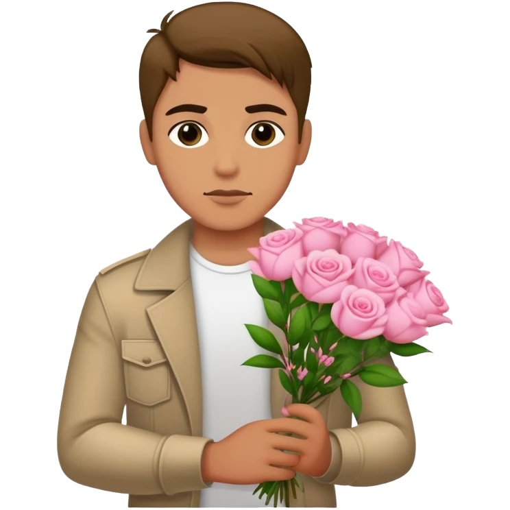 The bad boy is holding a bouquet of pink jasmine roses emoji