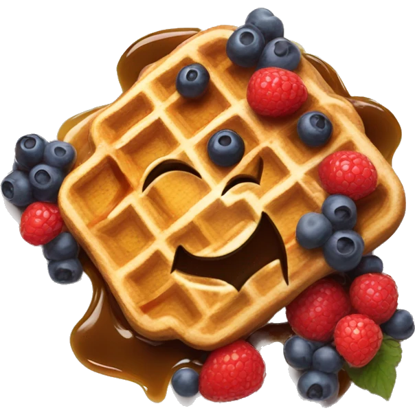 Lying waffles topped with syrup and fresh berries  emoji