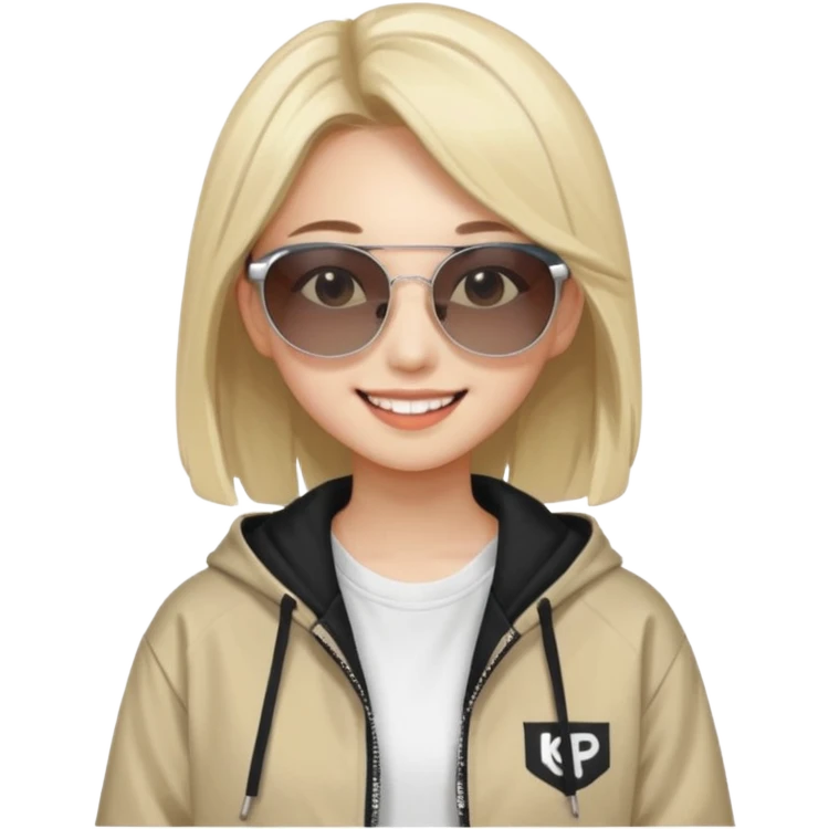 portrait of young woman idol in Kpop style, wearing streetwear outfit, wearing sunglasses emoji