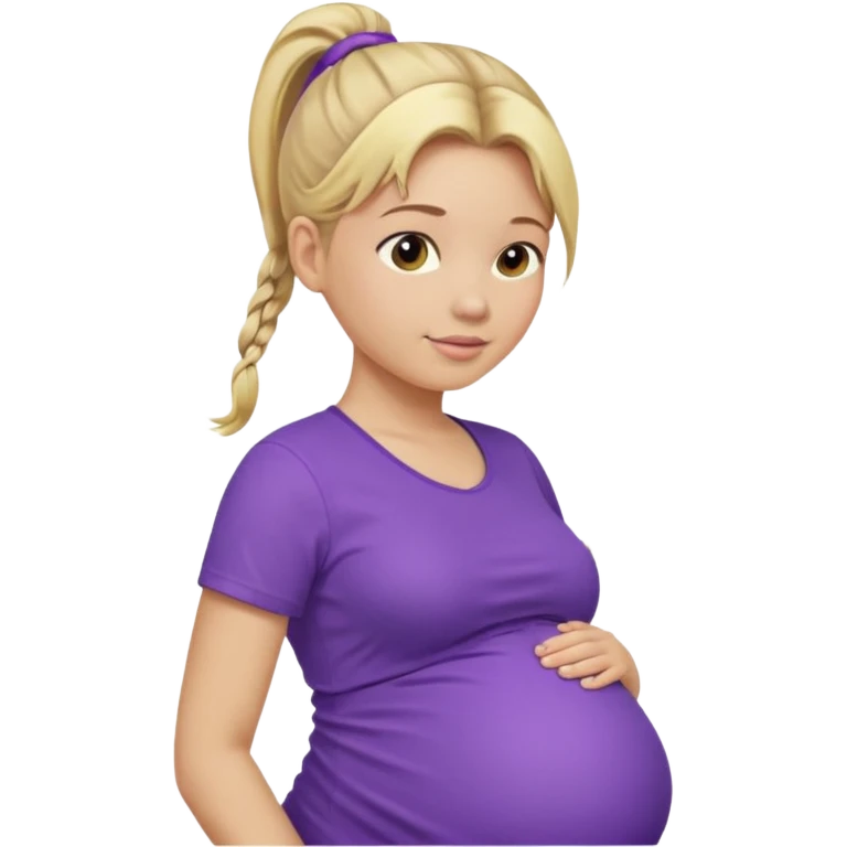 pregnant woman with purple shirt. Blond hair, light skin, pony tail. Only show abdomen neck and head. emoji