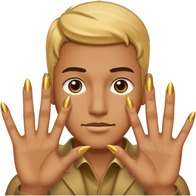 Tan skin hand with short mens gold nails emoji