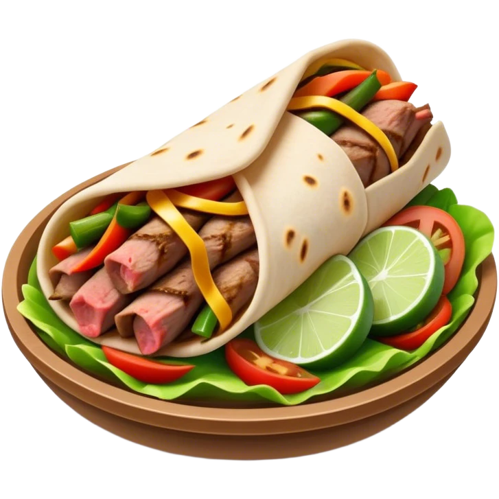 Cinematic Realistic Gyros Dish Emoji, showcasing succulent, spiced meat wrapped in pita with fresh vegetables rendered with lifelike detail and dynamic, appetizing lighting. emoji