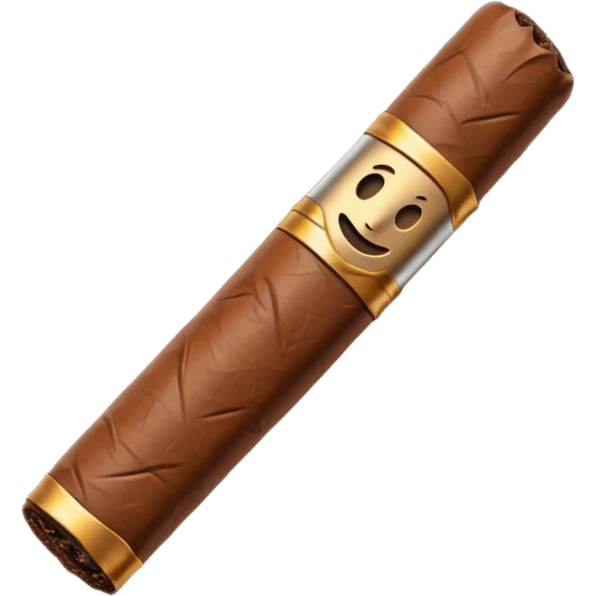 Emoji-style cigar icon, dark brown wrapper, subtle smoke, minimalistic, clean silhouette, metal details, no gold emoji