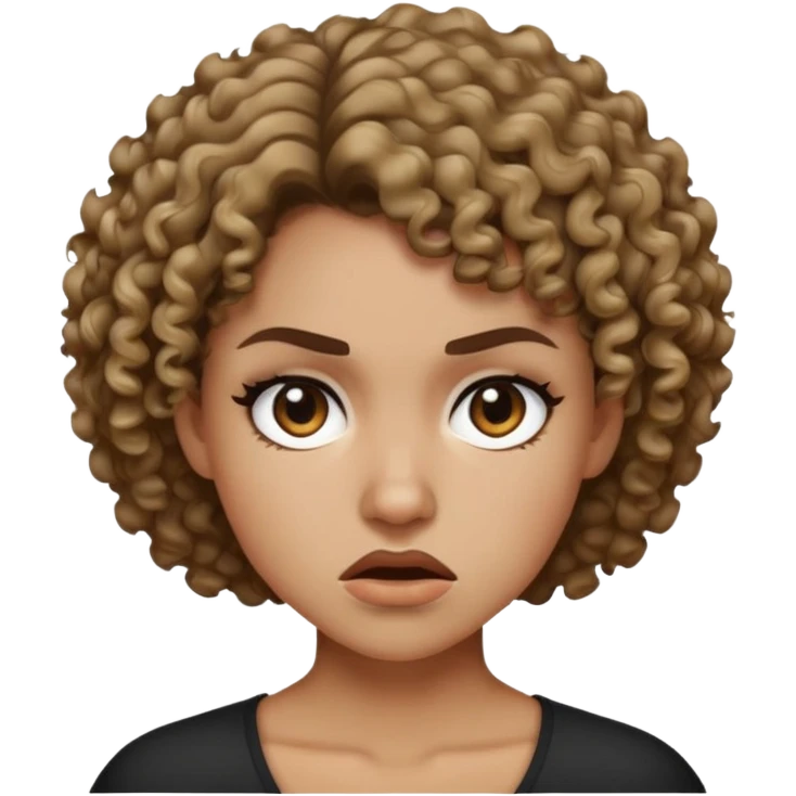 Female, face: natural anger, short curly (only in the end) dark blonde (looks like black) hair emoji