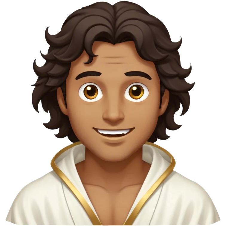 Cinematic Realistic Hercules Portrait, head tilted dramatically with an exaggeratedly amused expression, featuring expressive eyes and a hint of a roguish smile. His bronze, marble-like skin and thick, wavy dark hair, rendered with classical artistry, complement his flowing white robe adorned with delicate golden accents, all brought to life with dynamic natural lighting that captures a rare, playful moment from an enduring legend. emoji