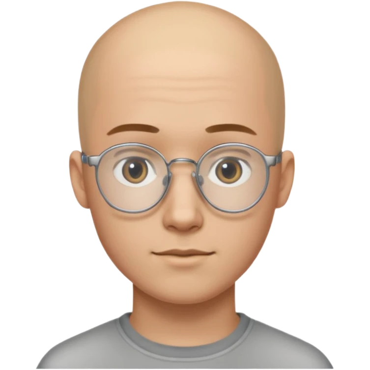 он лысый должен быть очень молодой парень лет 18 , очень тонкие очки, а так же борода нужно прямо еще моложе

 emoji