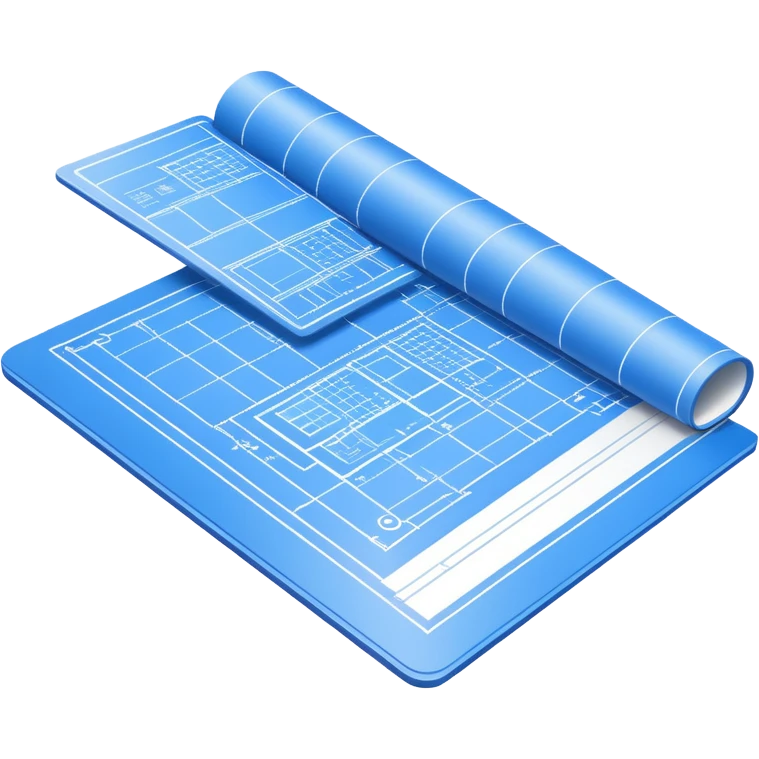blue blueprint plan with white lines, side view emoji