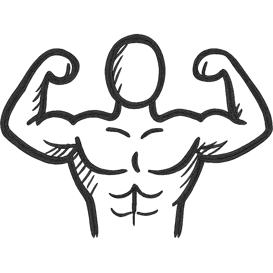 body builder, hand drawn black outline style emoji