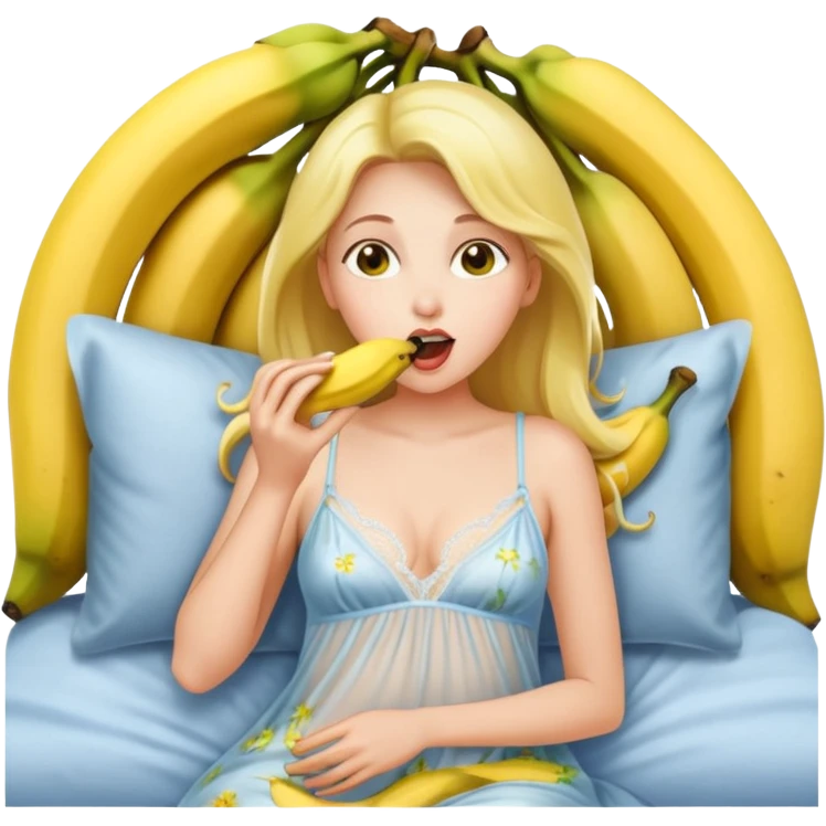 Frau in durchsichtigem Nachthemd leckt an einer Banane im bett emoji