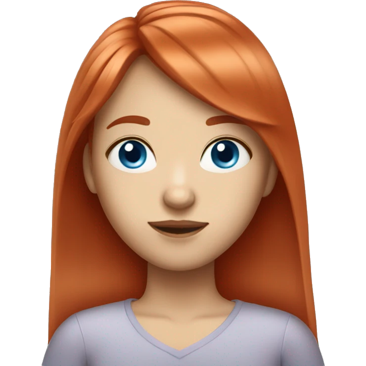 Straight long red hair girl with bangs blue eyes emoji