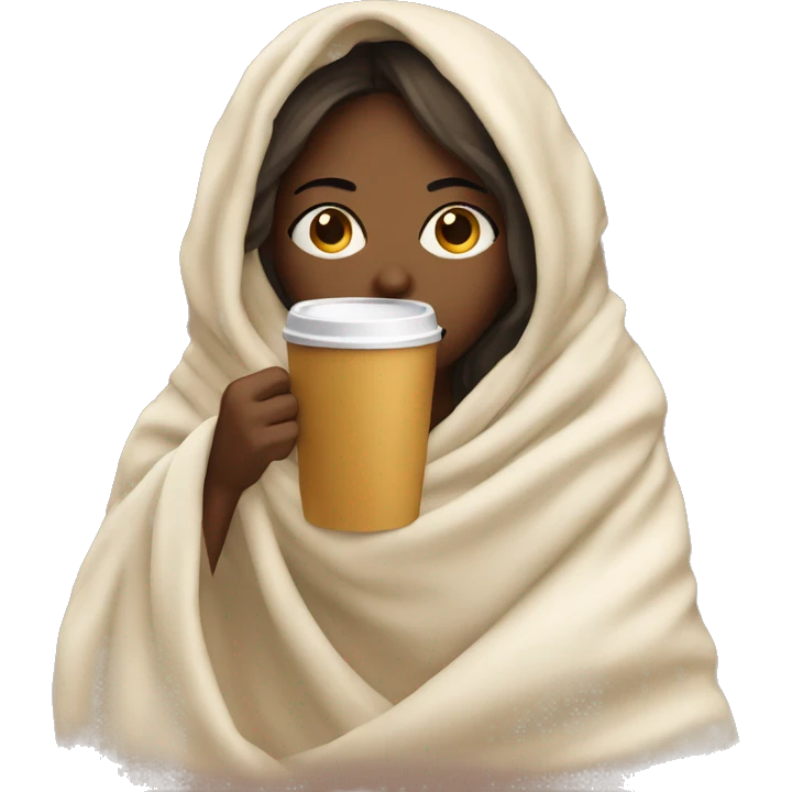 girl inside a blanket sipping coffee eyes closed emoji