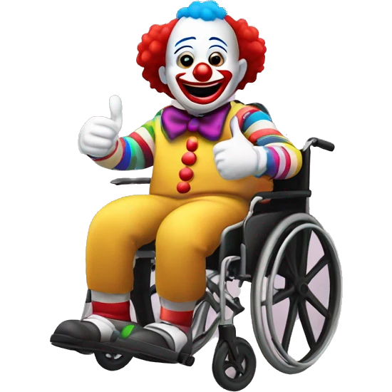 Clown doing a thumbs up on a wheelchair with no legs emoji