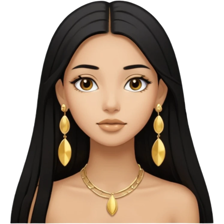 Pero que sea de una chica morena con pelo negro largo lacio. Que siempre utilize aretes dorados y axxesorios dorados y que sea AESTHETIC como pinterest emoji