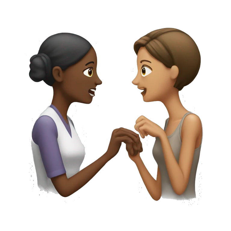 one woman saying something into the ear of another woman closing by hand emoji
