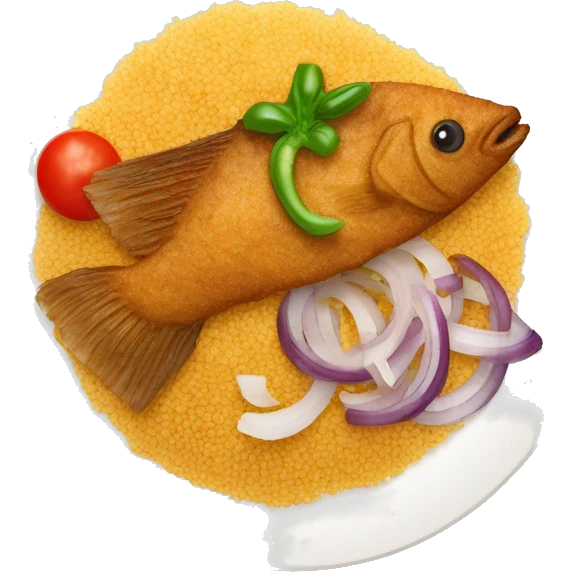 Couscous fried fish and diced onions, tomatoes and peppers  emoji