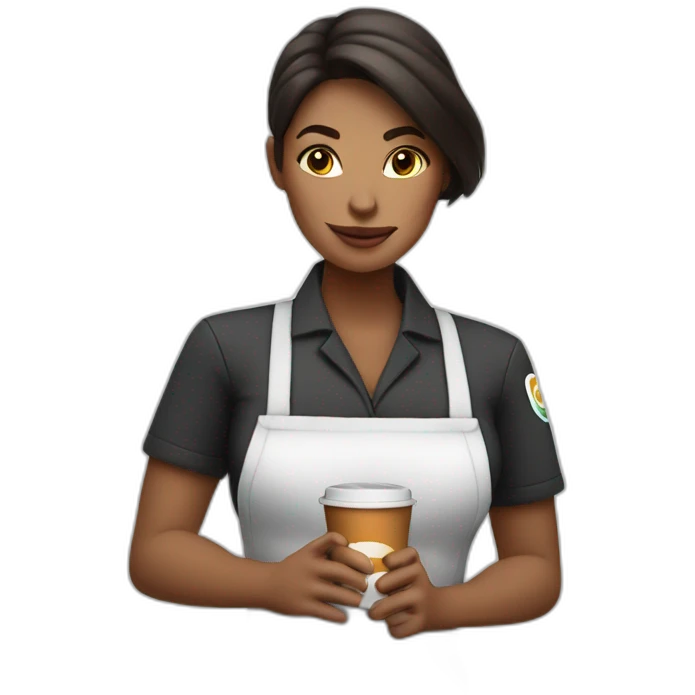 Female barista wear uniform smokes and holds cup of coffee emoji