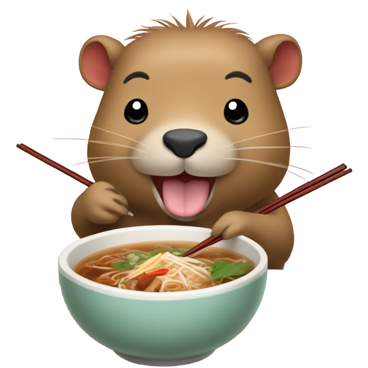 capybara with hello kitty ears eating pho emoji