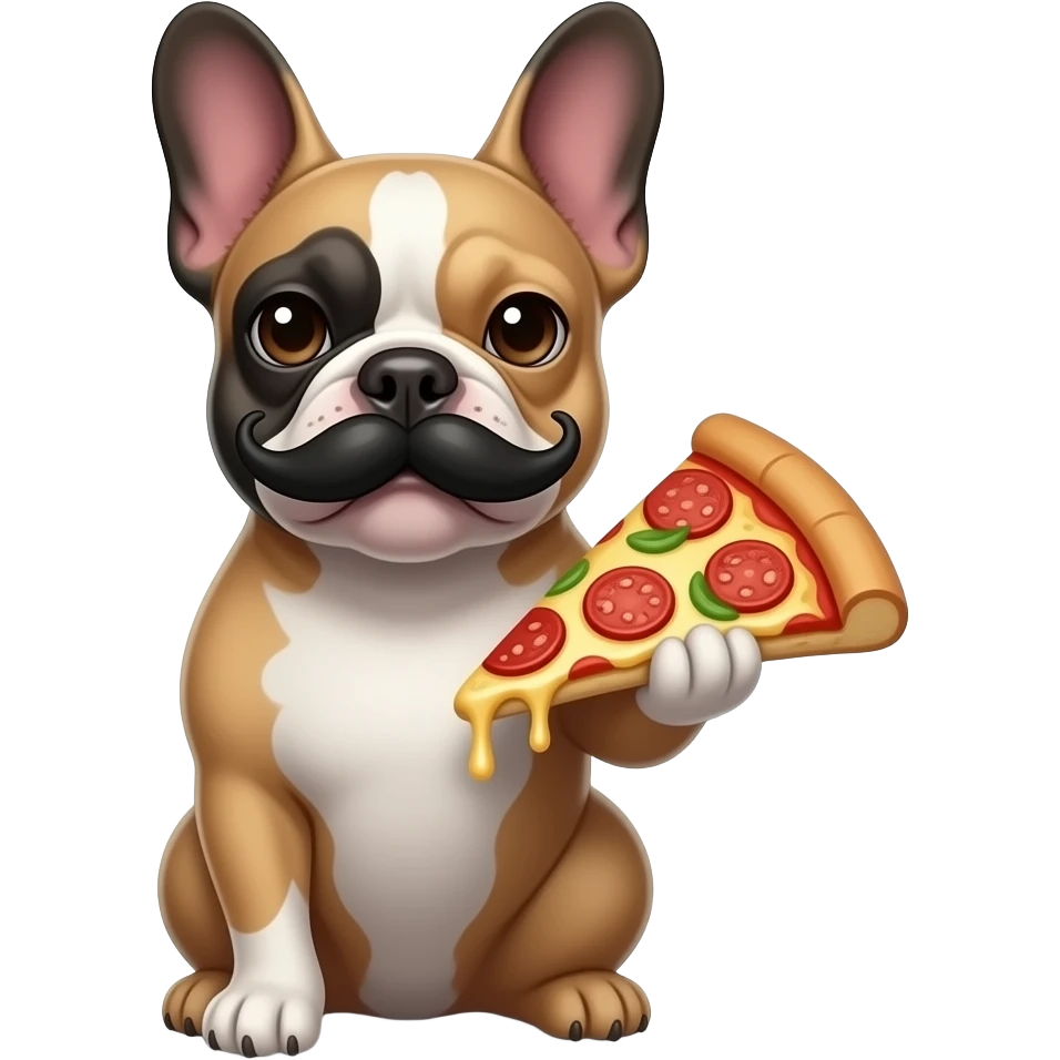 French bulldog with pizza and a mustache emoji