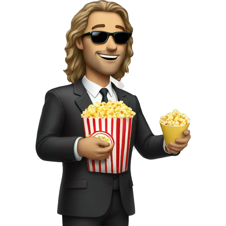 long hair white man in suit with sunglasses eating popcorn  emoji
